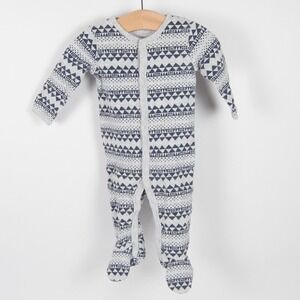 Petit Lem Footed Sleeper Baby 6M Grey Navy Blue Geometric Waffle Knit